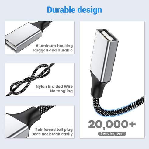USB Splitter Y Cable 6FT, USB 1 Male to 3 Female Extension Cord Connector, USB Port Extender Hub for Mac, PC, Xbox