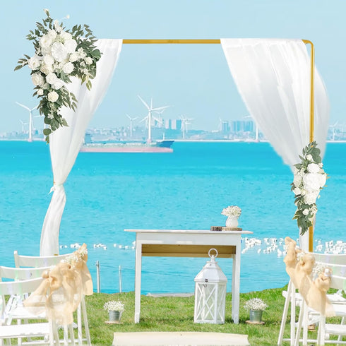 8.2FT 2 Square Wedding Arch Backdrop Stand,Balloon Arch Stand, Metal Gold Backdrop Adjustable Stand Heavy Duty, Extra