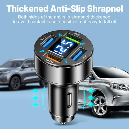 66W Fast Car Charger, 4 Ports Cigarette Lighter USB Charger with LED Voltmeter, QC3.0/Super Port Fast Charging Adapter