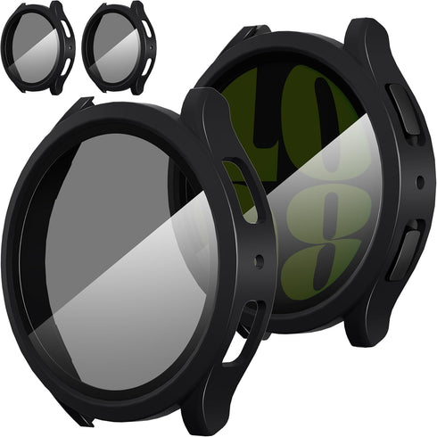 Suoman 2-Pack Waterproof Case for Samsung Galaxy Watch 6 44mm, Hard PC Bumper with Tempered Glass Screen Protector