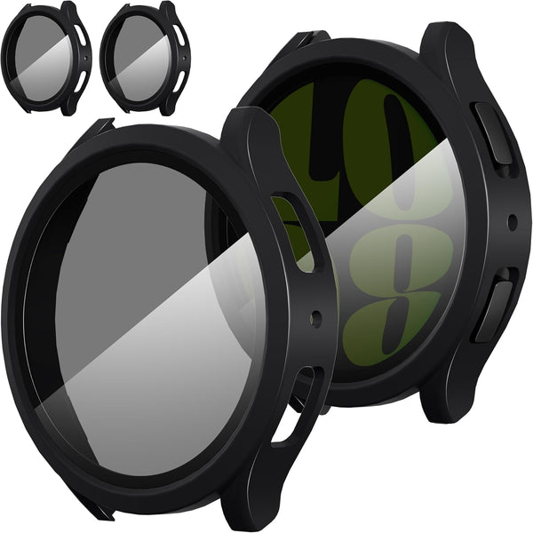 Suoman 2-Pack Waterproof Case for Samsung Galaxy Watch 6 44mm, Hard PC Bumper with Tempered Glass Screen Protector