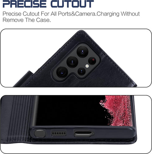 Arae Case for Samsung Galaxy S22 Ultra 5G, PU Leather Wallet Cover with Stand Feature and 4-Slots for Cards