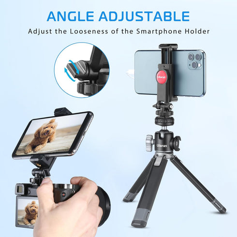 ULANZI Universal Phone Tripod Mount with Cold Shoe, Adjustable Clamp Holder for iPhone 11 Pro Max, Samsung Galaxy
