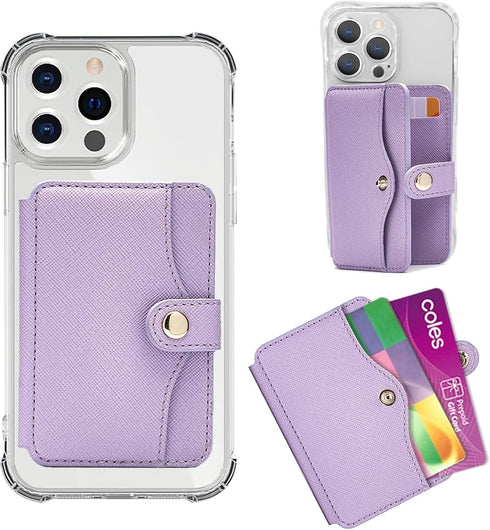 M-Plateau Phone Wallet Stick on Card Holder with Slim 3M Sticker for iPhone 14 Pro Case and Most Smartphones (Lavender)