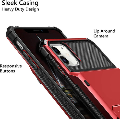 Vofolen Compatible with iPhone 12 Case - 5G Wallet with 4-Card Slot, Dual Layer Protective Back Cover