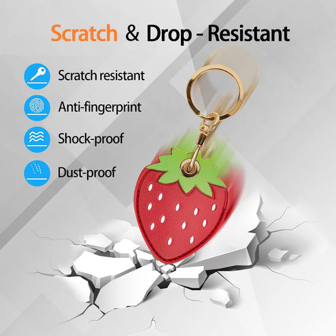 Leather Keychain Case Holder - Compatible with Apple AirTag, Anti-Scratch Protective Cover (Two Strawberry)