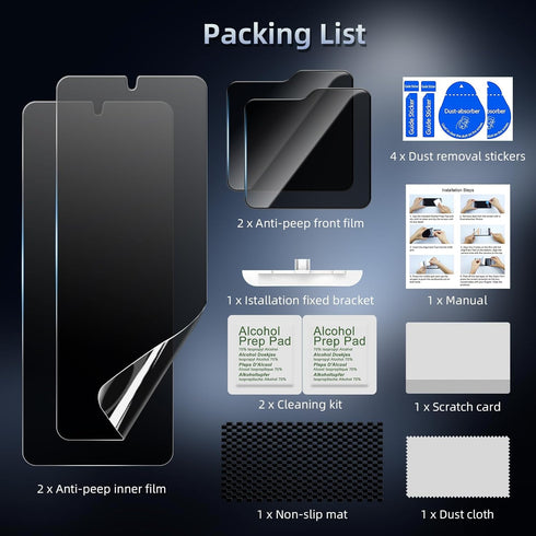 2+2 Packs Privacy Anti-Peep Front Film for Samsung Galaxy Z Flip 6 5G, Tempered Glass Anti-Spy and Anti-Scratch