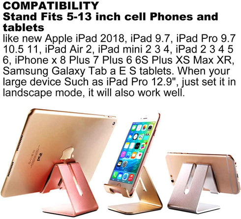 Tablet Stand Holder, Aluminum Solid Portable Desktop Dock for iPad Air Mini Pro, Phone 14 13 11 XR MAX XS Max XR X Plus