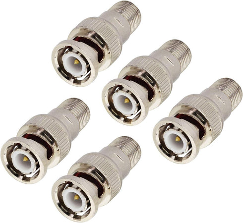 Boobrie F-Type to BNC Coax Adapter, 5 Pack BNC/F Female Coaxial Cable Connector for CCTV Camera and Satellite Scanner