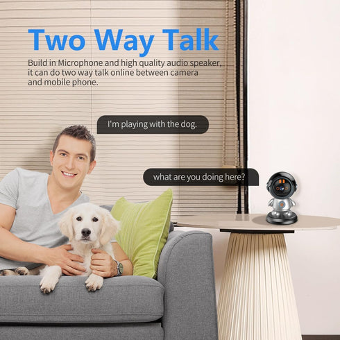 Robot Security Camera WiFi IP Camera, 3MP Surveillance Camera with Night Vision, Motion Detection, 2-Way Talk