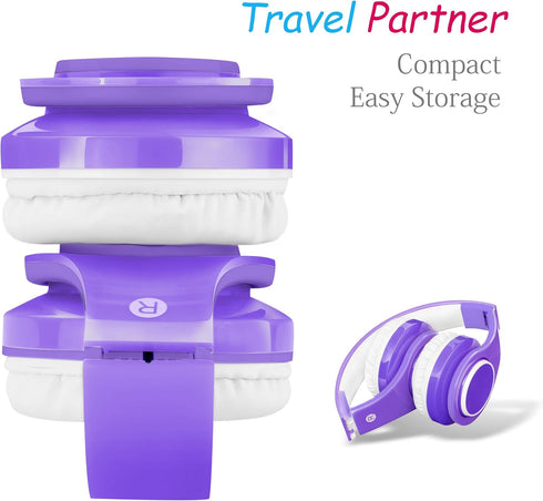 Kids Wireless Bluetooth Headphones, Volume Limited 85db/110db Over-Ear Foldable Headphones with Mic for Boys, Girls