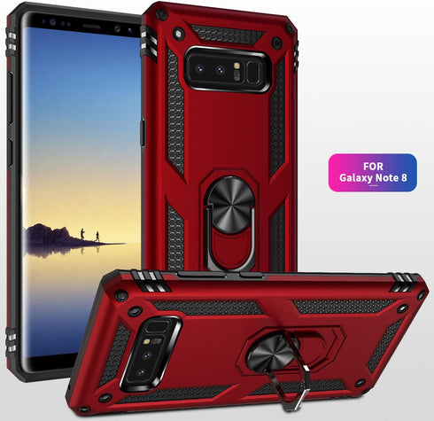 Military Grade Shockproof Case for Samsung Galaxy Note 8, 360 Metal Rotating Ring Kickstand (Black)