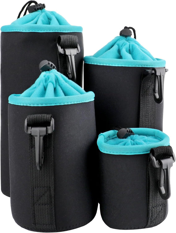 Sopoloray 4Pcs Camera Lens Case Bag,4 Sizes Blue Water Resistant Protective Lens Pouch