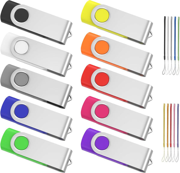 ABLAZE 1GB Flash Drive 10 Pack - USB 2.0 Memory Stick with Lanyards, Bulk 1GB Pendrive U Disk for Data Storage