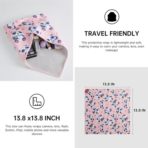 13.8x13.8 Inch Camera Protective Wrap, Lens Protector Wrapper, Pink Panda Pattern Magic Self-Adhesive Cloth