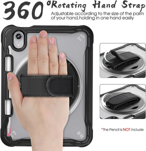 BRAECNstock iPad Mini 6 Case 8.3 inch 2021, Shockproof Cover with Screen Protector, Pencil Holder, 360 Rotate Stand,