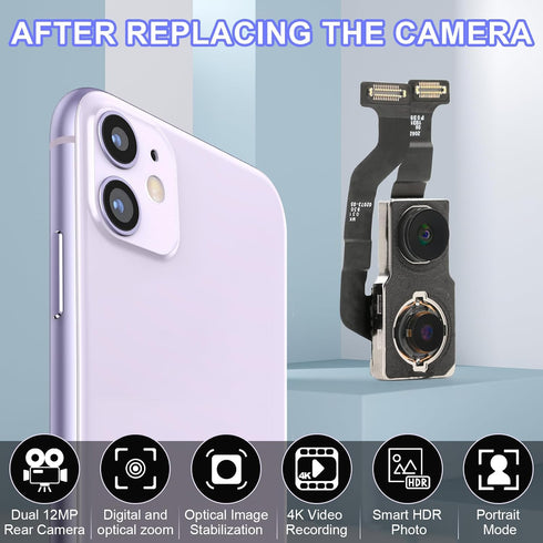 Main Rear Camera Module for iPhone 11, 12MP Replacement with Repair Tools for Models A2221 A2111 A2223