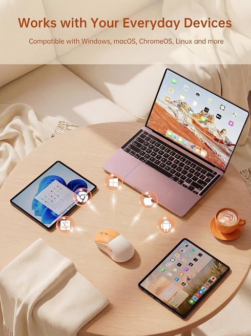 hunart H6 49g 2.4GHz Wireless Mouse, Bluetooth & Rechargeable Mouse, Lightweight Silent Ergonomic Mouse with USB-C