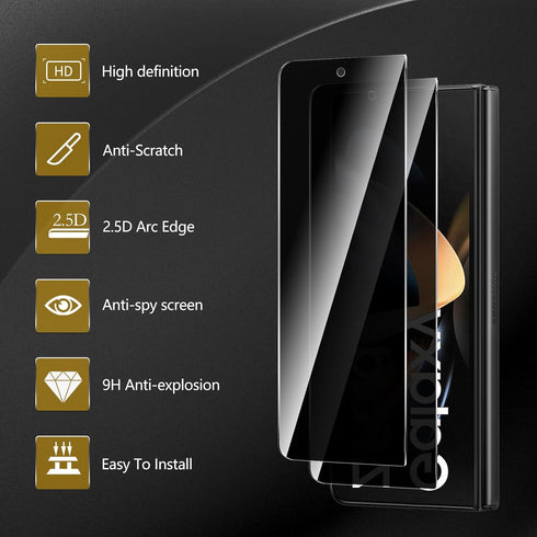 3 Pack Privacy Screen Protector for Samsung Galaxy Z Fold 4, Anti Spy Tempered Glass with Camera Lens Protector