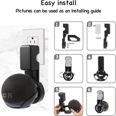 Wall Mount Holder for Dot 4th/5th Generation, Smart Speaker Stand with Built-in Cable Management, Black