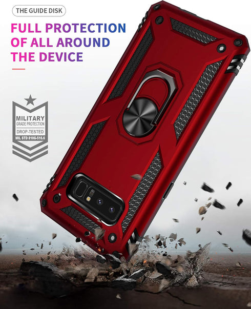Military Grade Drop Impact Case for Samsung Galaxy Note 8, 360 Metal Rotating Ring Kickstand, Magnetic Car Mount, Armor