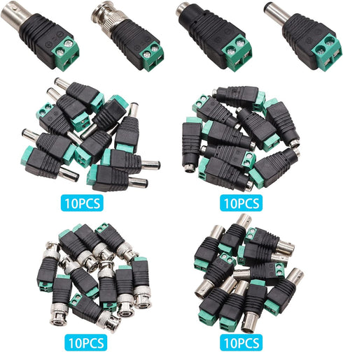 40PCS DC 12V Male Female Power Connector - 5.5 x 2.1mm Power Jack Plug Adapter for CCTV Coaxial Cable