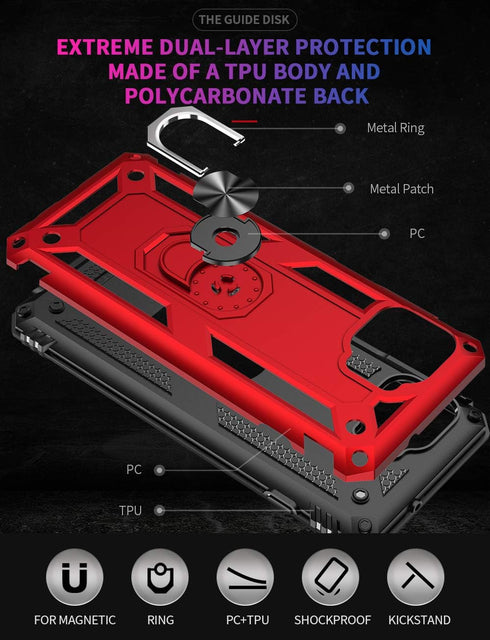 for Moto One 5G Case with HD Screen Protector, Military Grade Ring Car Mount Kickstand Hybrid Protective Case