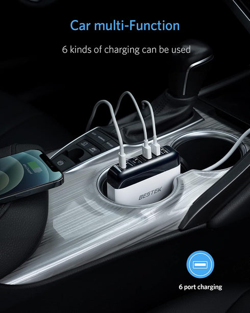 BESTEK Multi Ports USB Car Charger - Fast Charge 86W 9A Quick Charge 3.0 & USB-C PD Adapter for Cell Phones, Tablets