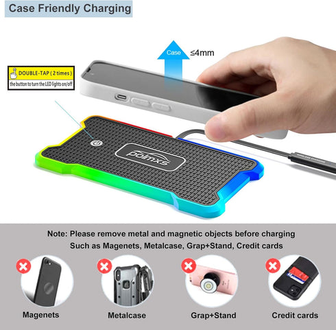 Wireless Charger Fast Wireless Car Charger, Light Up Charging Pad for Car Cell Phone, RGB Cordless Charger for S23/S22,