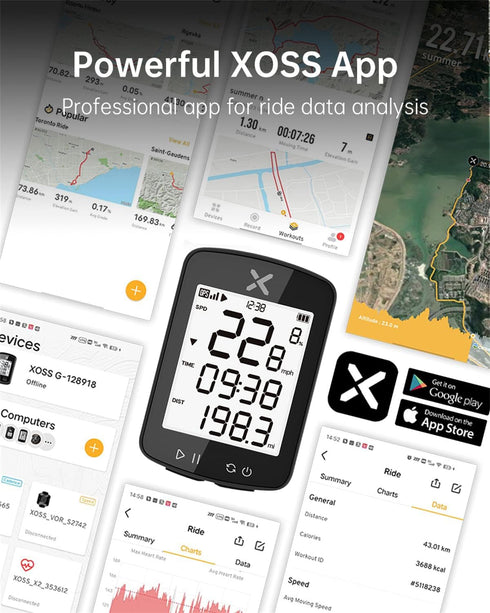 XOSS G Gen2 GPS Bike Computer, Wireless Cycling Computer with Bluetooth, IPX7 Waterproof, 28 hrs Battery Life
