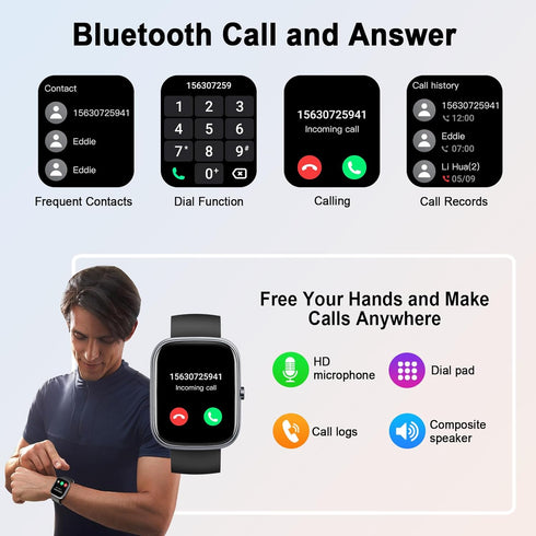 Smart Watch for Men Women, 2024 HD 1.91" Smartwatch Fitness Activity Tracker, 110+ Sports, IP68 Waterproof, Heart Rate