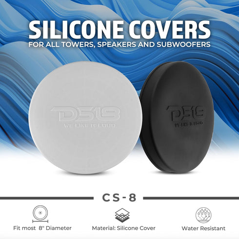 DS18 Hydro CS-8/WH 8" Silicone Marine Speaker Cover - Water, Dust and UV Rays Protection - Compatible with Tower Speakers - Great durability - Special Edition (Pair)