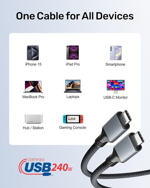 USB4 Cable for Thunderbolt 4, 3.3FT with 240W Fast Charging, 40Gbps Data Transfer, 8K@60Hz Video Display USB-C