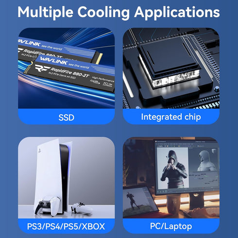 WAVLINK NVMe Heatsink with M.2 Thermal Pads, 2280 SSD Heatsink Cooler for PC/Laptop/PS3/PS4/PS5/XBOX, 6PCS Pack