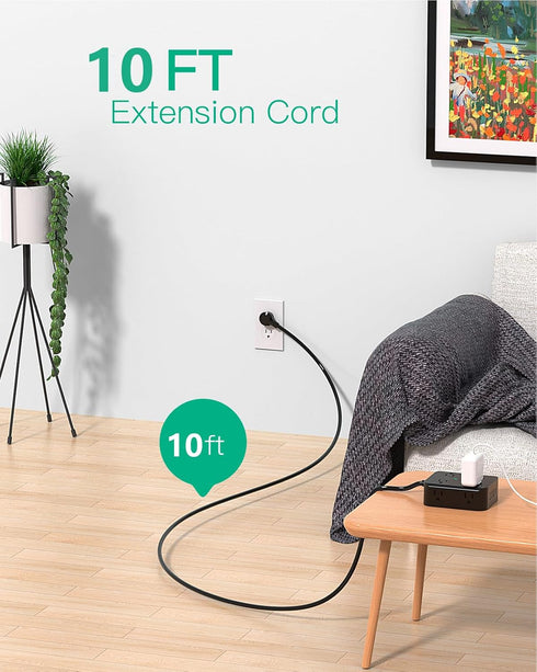 Extension Cord 10 FT - Flat Plug Power Strip Surge Protector with 8 Outlets and 4 USB Ports, Indoor Home Office