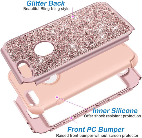 Hython Heavy Duty Full-Body Defender Case for iPhone 7 & 8, Rose Gold, Shockproof Hybrid Glitter Hard Shell Cover.