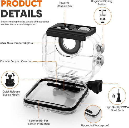 Waterproof Case & Floating Hand Grip for Insta360 GO 3S, Protective Underwater Dive Housing Shell with Bracket