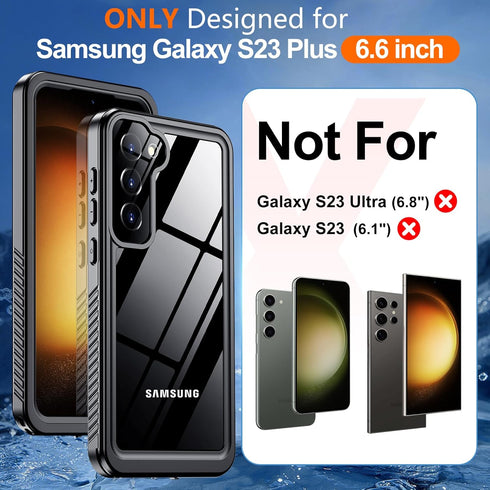 Hualele Galaxy S23 Plus Case Waterproof, Built-in Lens & Screen Protector, Rugged Military Grade IP68 Protection