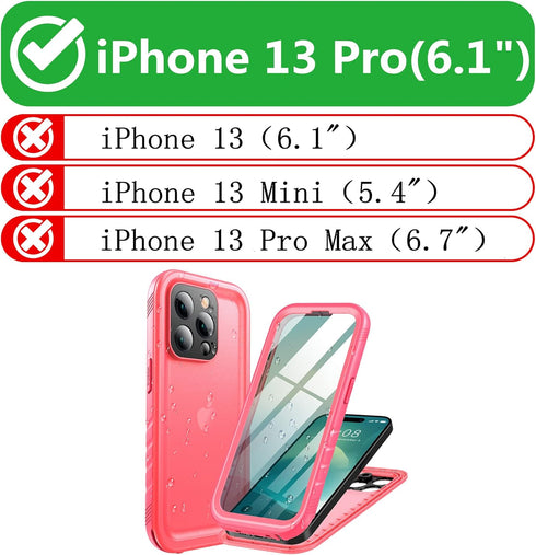 Cozycase Compatible with iPhone 13 Pro Waterproof Case - Full Body Dustproof Shockproof Rugged Waterproof Case for iPhone 13 Pro 6.1 Inch Pink