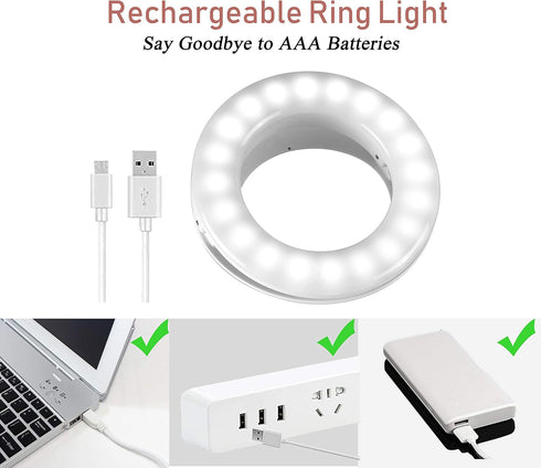 Oternal Selfie Ring Light, Ring Light Rechargeable Portable Clip-on Selfie Fill Light for iPhone Android Smart Phone