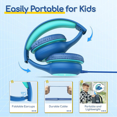 EarFun 2Packs Kids Headphones Wired with Microphone, 85/94dB Volume Limit, Portable Headphones for School/Tablet