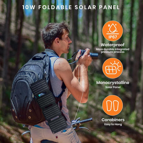 FlexSolar 10W Foldable Solar Chargers 5V USB Small Power Emergency Portable for Phones, Flashlights, Small Battery Packs