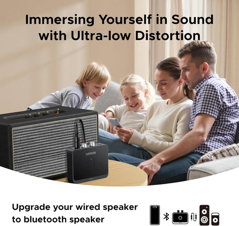 UGREEN 6.0 Bluetooth Receiver with LDAC, Hi-Res Wireless Audio Adapter with Low Latency, for Old Stereo/Speakers/Wired
