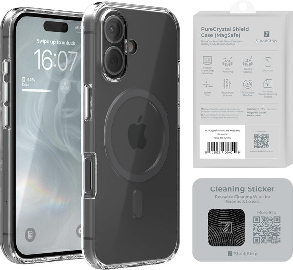 SleekStrip UltraClear Magnetic Case for iPhone 16 Military Grade Drop Protection Anti Yellow
