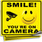 iSYFIX Smile You're on Camera Stickers for Business, 4 Pack 7x6 Inch, Self-Adhesive Vinyl Decal