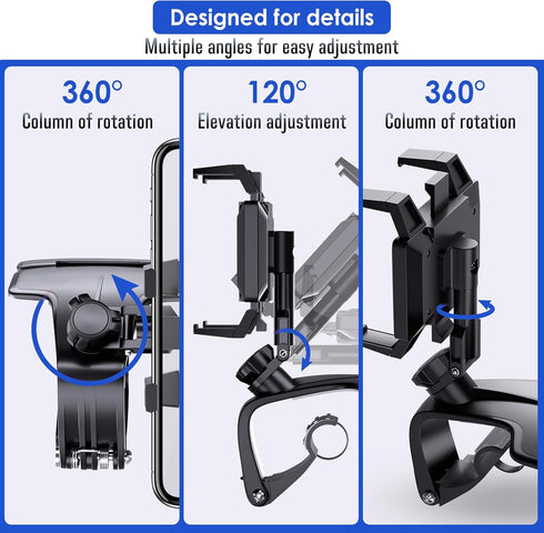 Multifunctional Car Phone Holder for Dashboard, Sun Visor, Rearview Mirror, 360° Rotatable and Retractable