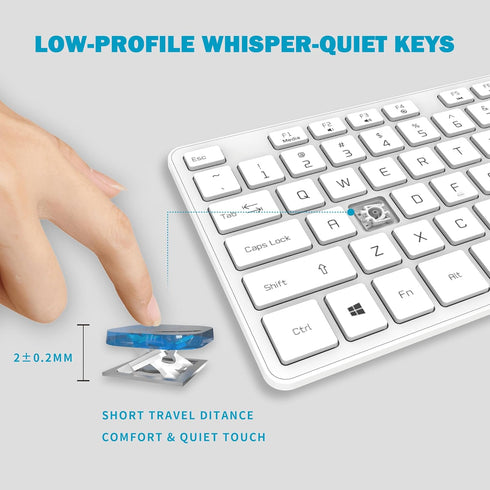 Wired USB Keyboard, Comfortable Quiet Chocolate Keys, Durable Ultra-Slim QWERTY Layout for PC, Windows 11/10/8/7 - White