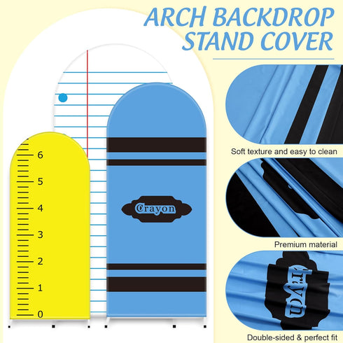 JarThenaAMCS 3Pcs Back to School Arch Backdrop Covers Crayon Ruler Notebook Arch Stand Fabric Cover for First Day