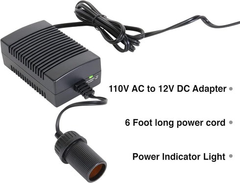 Koolatron 110 Volt AC to 12 Volt DC Power Adapter, 12V 5A DC Power Converter, Black, 6 Ft Cord
