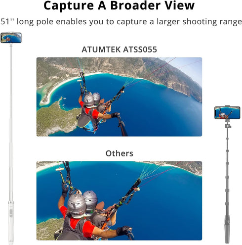 ATUMTEK 51" Selfie Stick Tripod, Extendable Phone Tripod Stand with Bluetooth Remote, 360° Rotation for iPhone Android